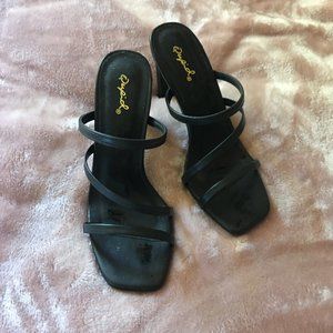 Black Slip-on Strappy Heels
